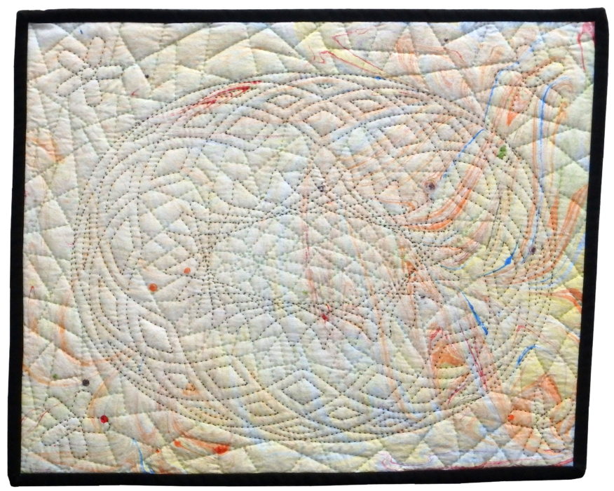 Image of textile artwork, Aged Psychedelic #5, by Wisconsin artist Jean M. Judd.
