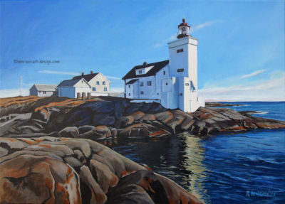 Two-lights lighthouse, painting by Roland Henrion
