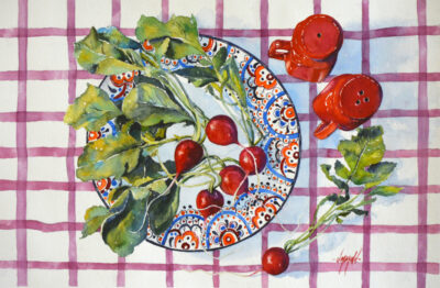 Red Red Radishes watercolor by Judy Mudd